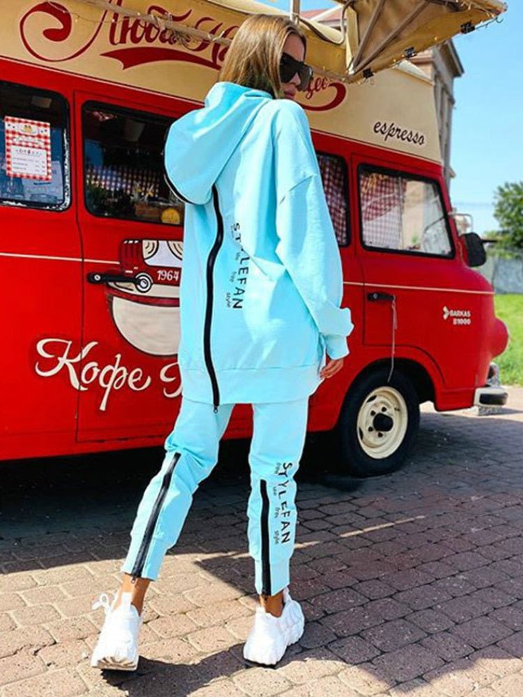 Letter Sweatshirts 2Piece Sets Tracksuit Oversized Suit 2022 Autumn Female Korea TrouserPullover Pants Suits Female - Taylor K Shop