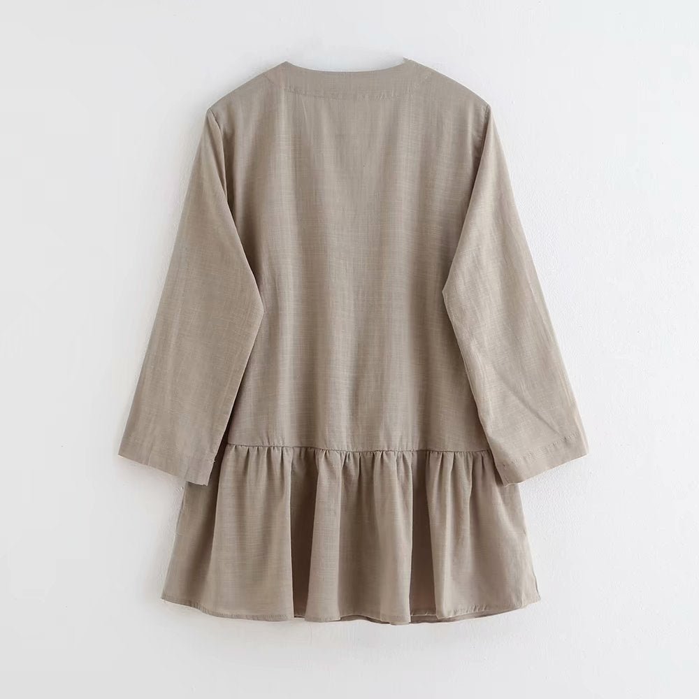 Linen V - neck pleated blouse - Taylor K Shop