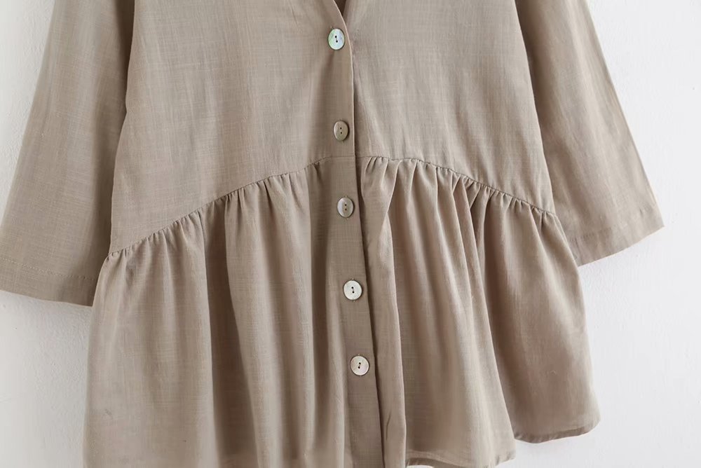Linen V - neck pleated blouse - Taylor K Shop