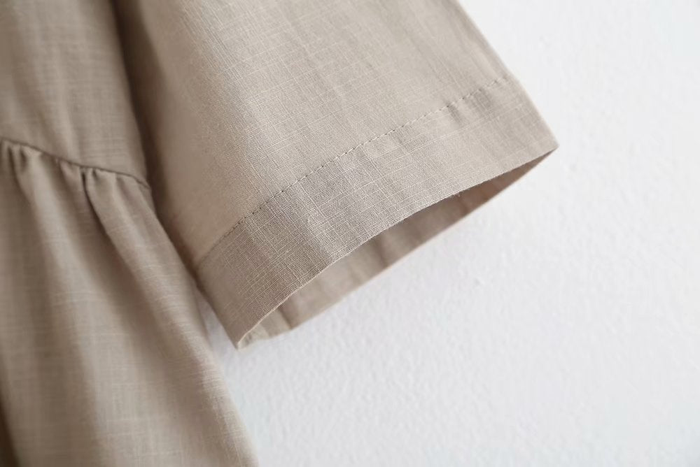 Linen V - neck pleated blouse - Taylor K Shop