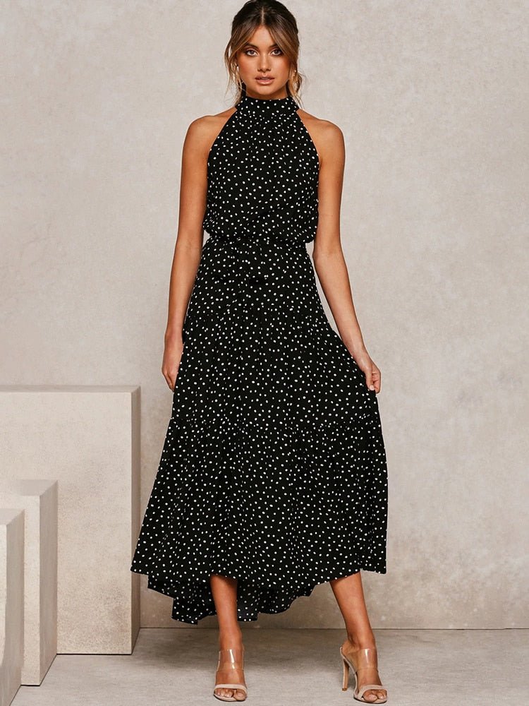 Long Dress Polka Dot Casual Dresses Black Sexy Halter Strapless - Taylor K Shop