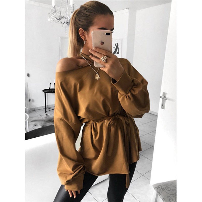 Long sleeve slant shoulder blouse - Taylor K Shop