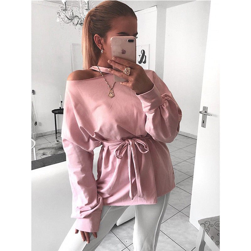 Long sleeve slant shoulder blouse - Taylor K Shop