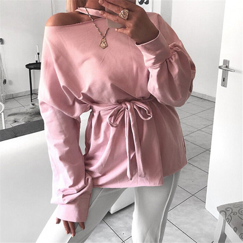 Long sleeve slant shoulder blouse - Taylor K Shop