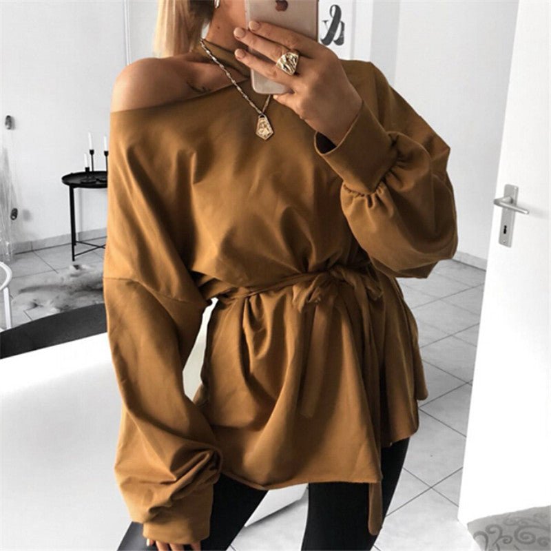 Long sleeve slant shoulder blouse - Taylor K Shop