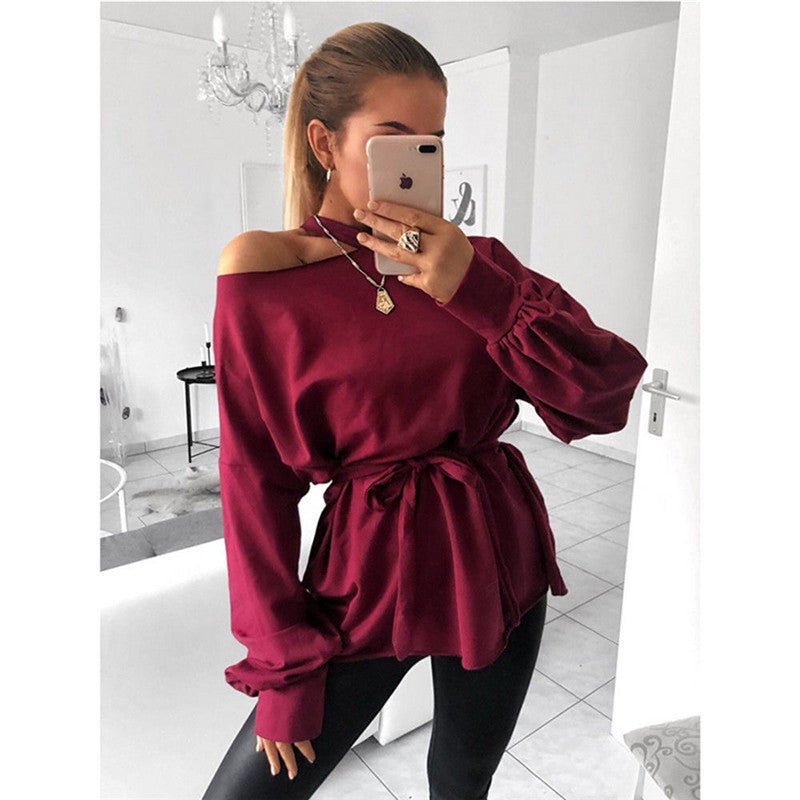 Long sleeve slant shoulder blouse - Taylor K Shop