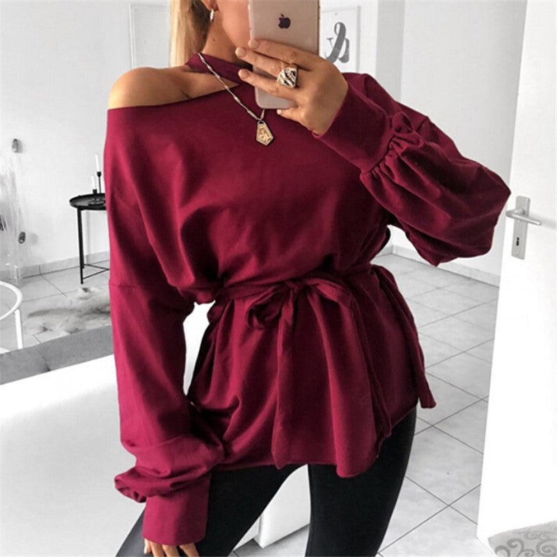 Long sleeve slant shoulder blouse - Taylor K Shop