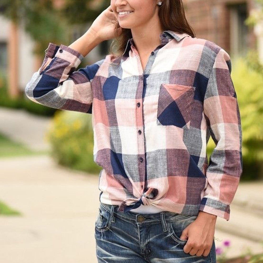 Long - sleeved checked blouse - Taylor K Shop