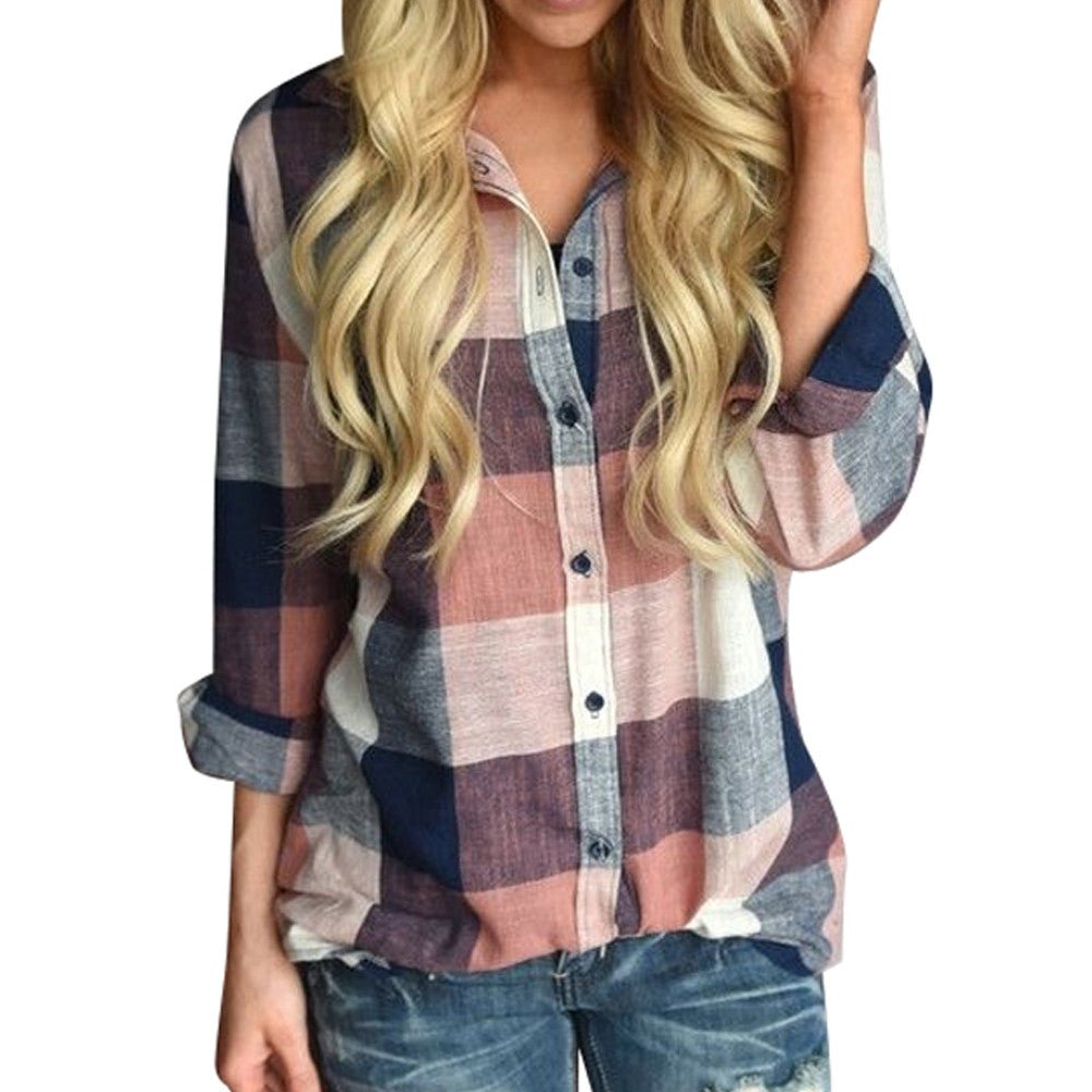 Long - sleeved checked blouse - Taylor K Shop