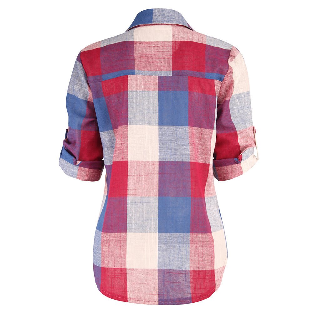 Long - sleeved checked blouse - Taylor K Shop