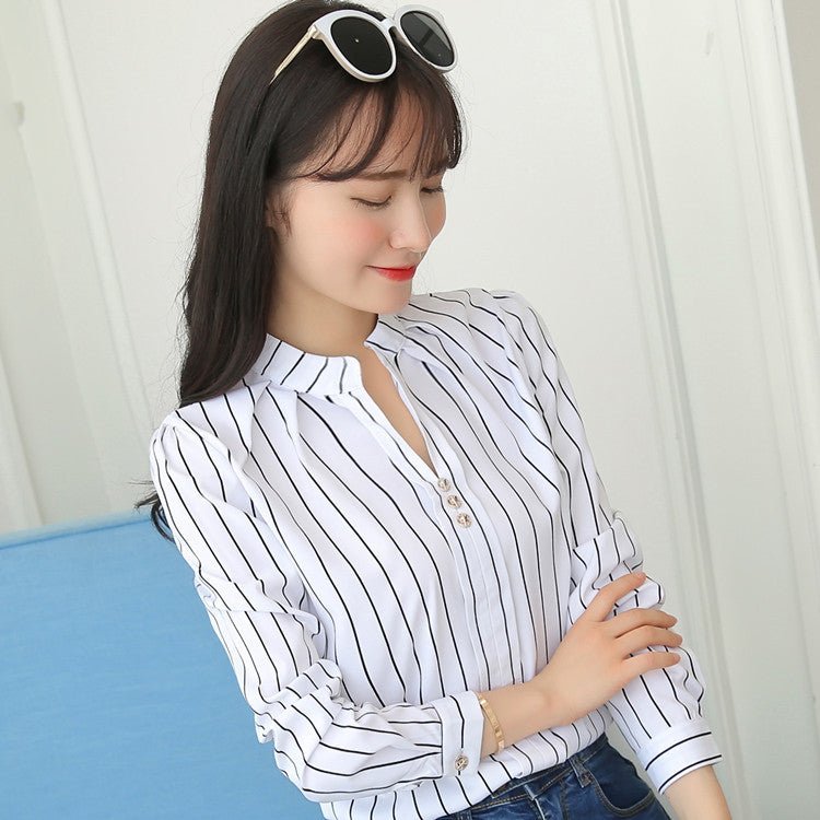 Loose striped stand collar blouse - Taylor K Shop