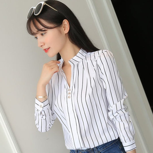 Loose striped stand collar blouse - Taylor K Shop