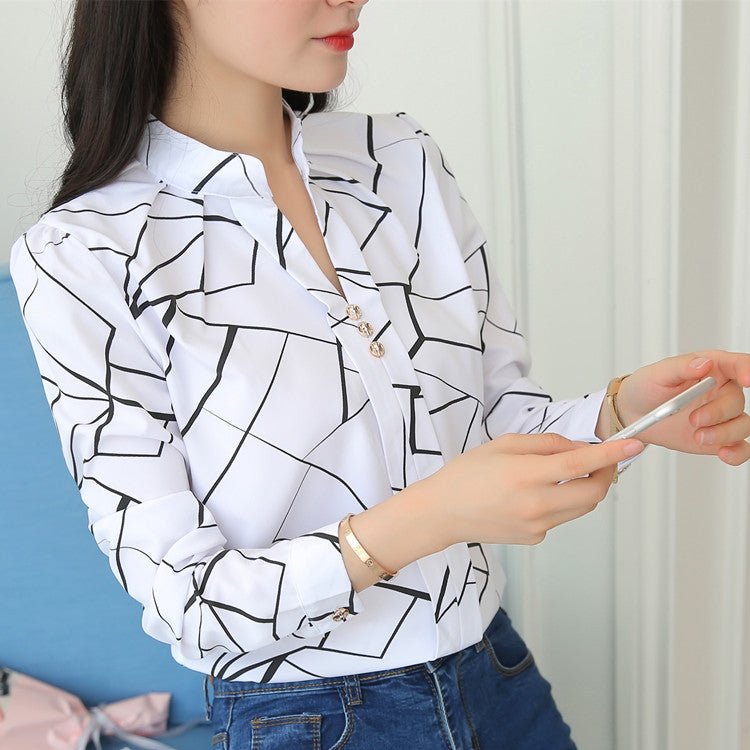 Loose striped stand collar blouse - Taylor K Shop