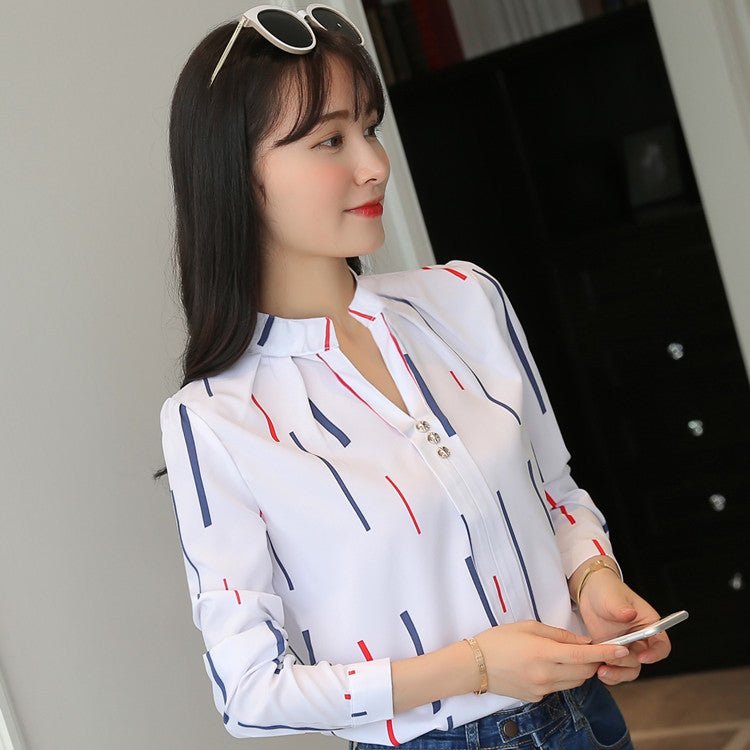 Loose striped stand collar blouse - Taylor K Shop