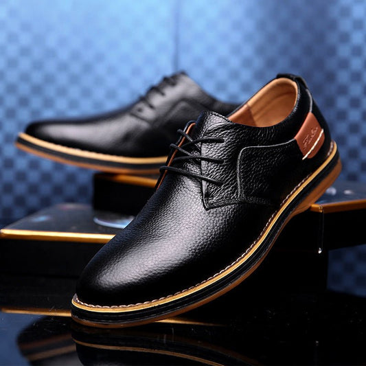 Men's Casual Leather Shoes Top Layer Daily Shoes Trend Men's Shoes British Tie Dress Shoes - Taylor K Shop