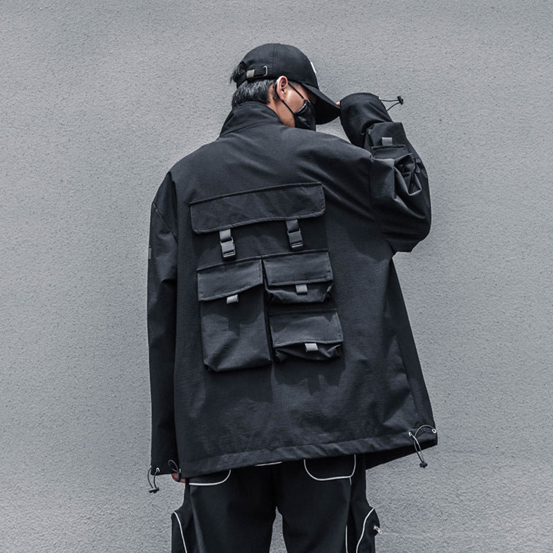 Mens Hooded Dark Functional Wind Letter Reflective Top Coat - Taylor K Shop