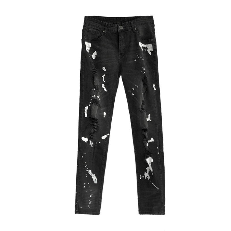 Men's jeans personality trend paint splashed holes men's jeans - Taylor K Shop