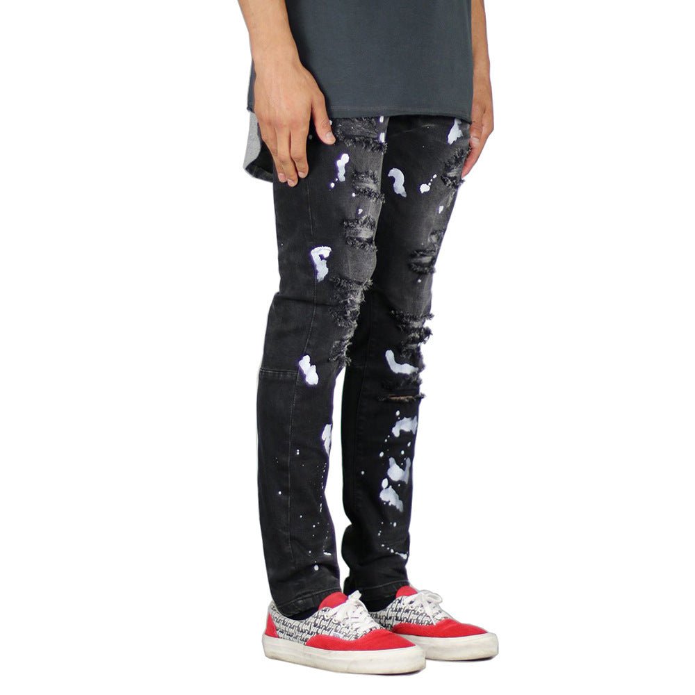 Men's jeans personality trend paint splashed holes men's jeans - Taylor K Shop