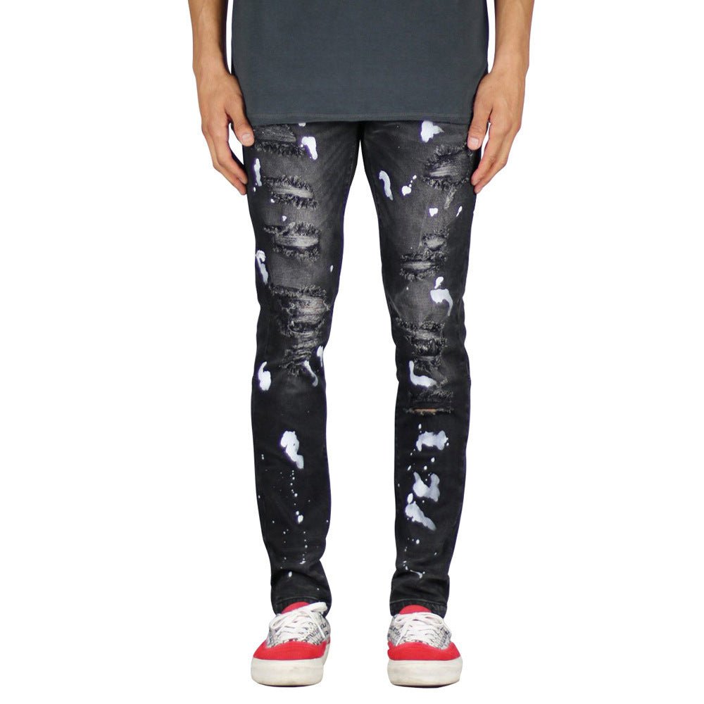 Men's jeans personality trend paint splashed holes men's jeans - Taylor K Shop