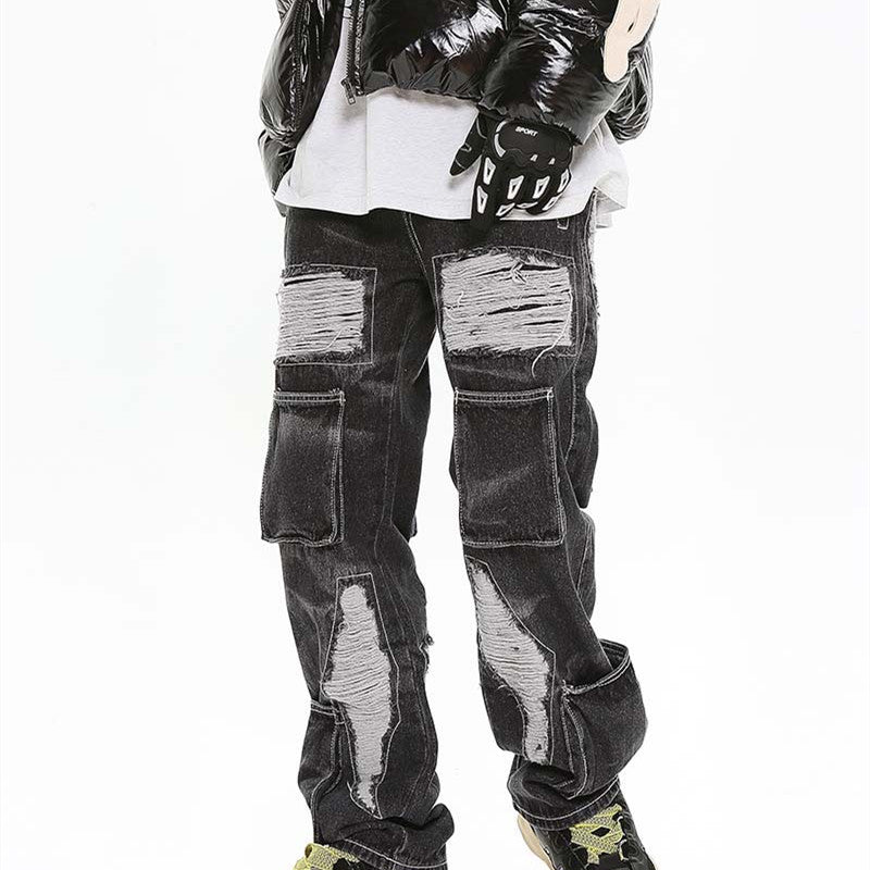 Mens Loose Washed And Worn Out Jeans - Taylor K Shop