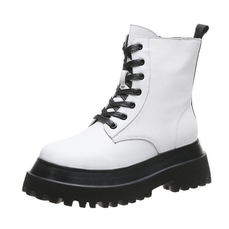 Motorcycle boots platform black short boots - Taylor K Shop