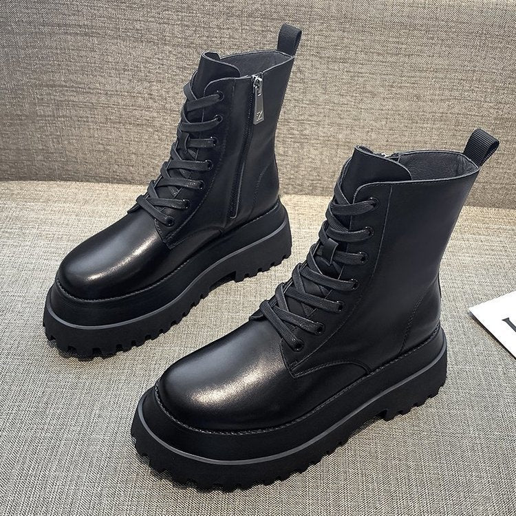 Motorcycle boots platform black short boots - Taylor K Shop