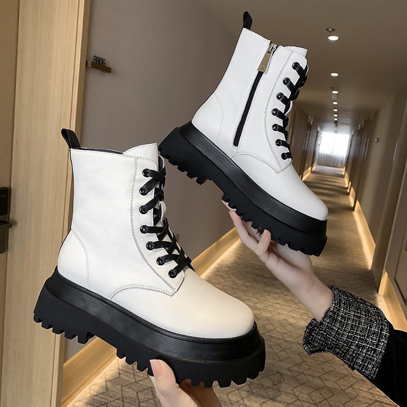 Motorcycle boots platform black short boots - Taylor K Shop