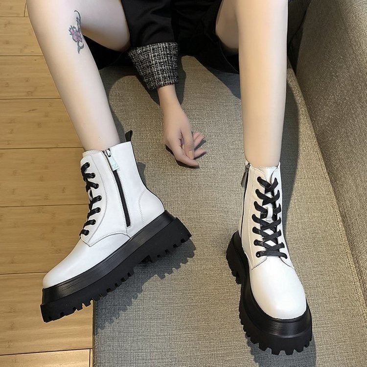 Motorcycle boots platform black short boots - Taylor K Shop