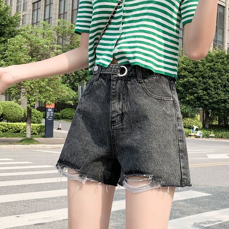 New High Quality Denim Shorts Women&#39;s High - waisted Loose Wide - leg Korean Version Slim A - line Short Hot Pants Ripped Hole Jeans - Taylor K Shop