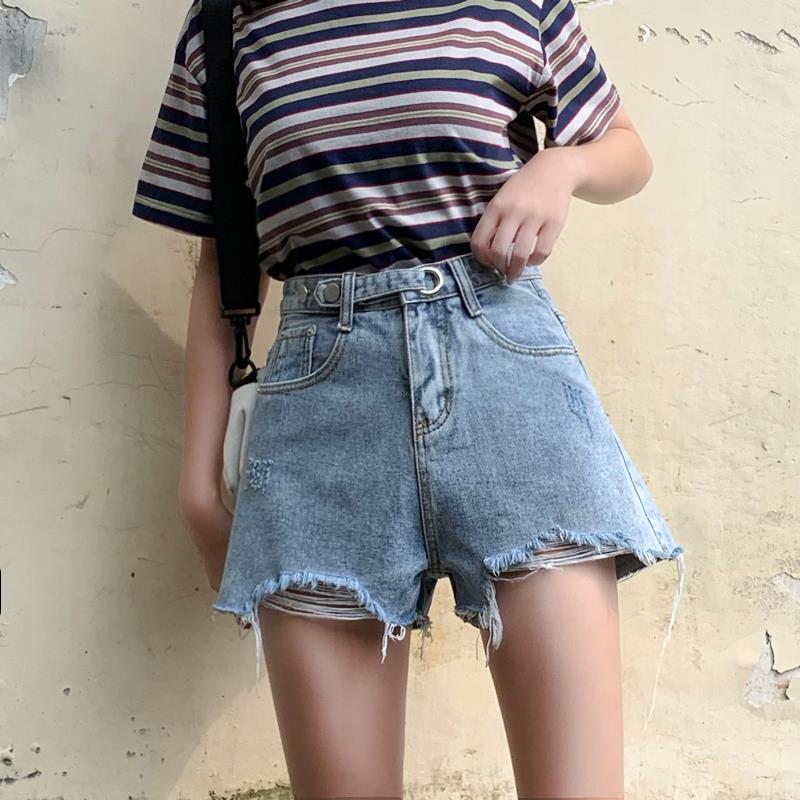 New High Quality Denim Shorts Women&#39;s High - waisted Loose Wide - leg Korean Version Slim A - line Short Hot Pants Ripped Hole Jeans - Taylor K Shop
