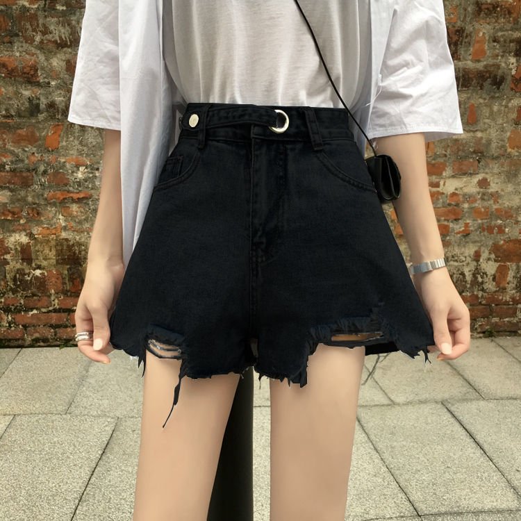 New High Quality Denim Shorts Women&#39;s High - waisted Loose Wide - leg Korean Version Slim A - line Short Hot Pants Ripped Hole Jeans - Taylor K Shop