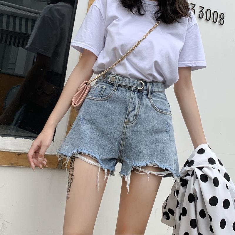New High Quality Denim Shorts Women&#39;s High - waisted Loose Wide - leg Korean Version Slim A - line Short Hot Pants Ripped Hole Jeans - Taylor K Shop