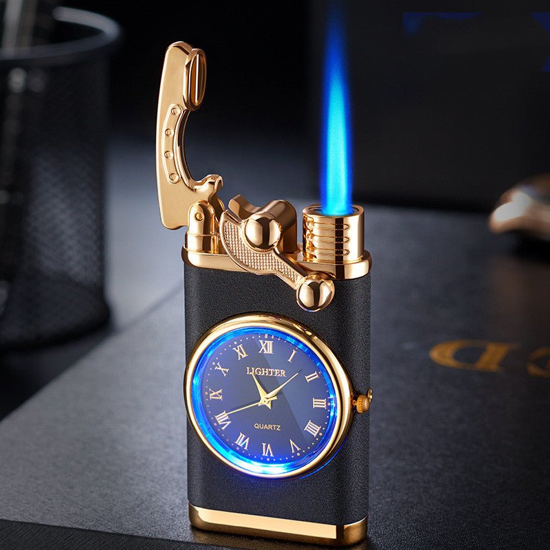 New Lighter With Electric Watch Rocker Arm Automatic Ignition Straight Blue Flame Lighter Creative Real Dial Inflatable Windproof Lighter Men's Watch Gift - Taylor K Shop