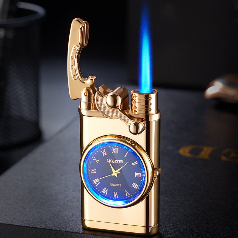 New Lighter With Electric Watch Rocker Arm Automatic Ignition Straight Blue Flame Lighter Creative Real Dial Inflatable Windproof Lighter Men's Watch Gift - Taylor K Shop