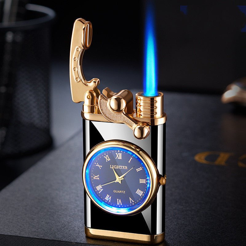 New Lighter With Electric Watch Rocker Arm Automatic Ignition Straight Blue Flame Lighter Creative Real Dial Inflatable Windproof Lighter Men's Watch Gift - Taylor K Shop