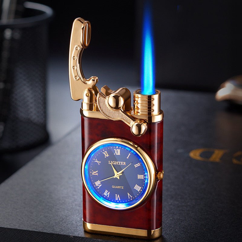 New Lighter With Electric Watch Rocker Arm Automatic Ignition Straight Blue Flame Lighter Creative Real Dial Inflatable Windproof Lighter Men's Watch Gift - Taylor K Shop
