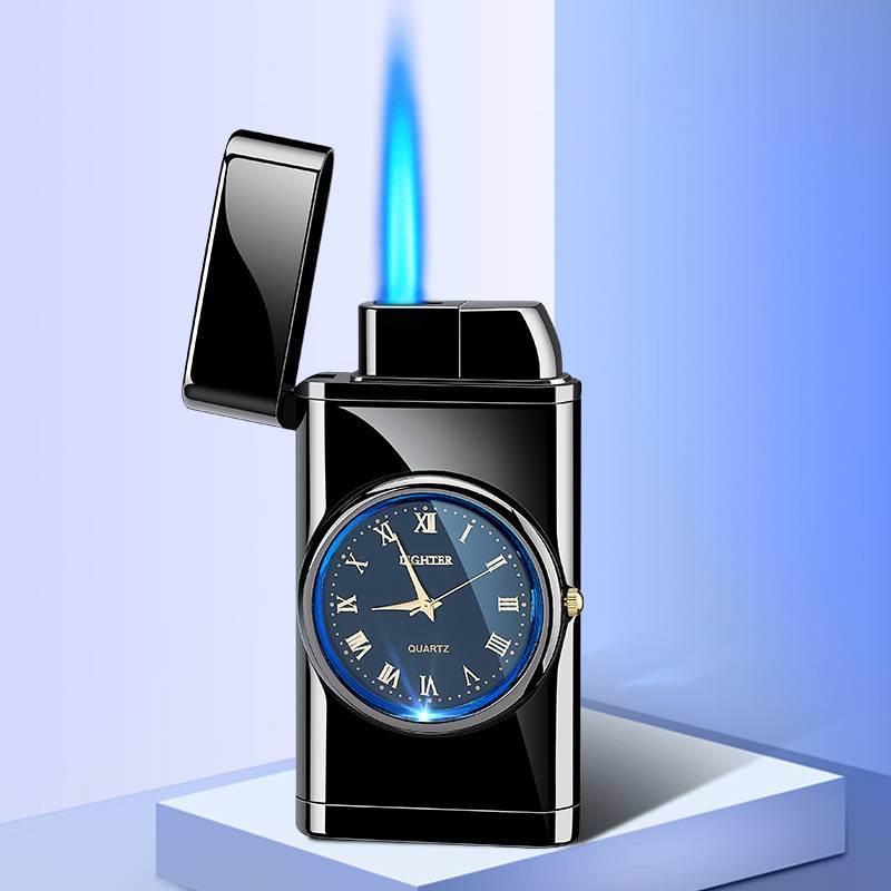 New Lighter With Electric Watch Rocker Arm Automatic Ignition Straight Blue Flame Lighter Creative Real Dial Inflatable Windproof Lighter Men's Watch Gift - Taylor K Shop