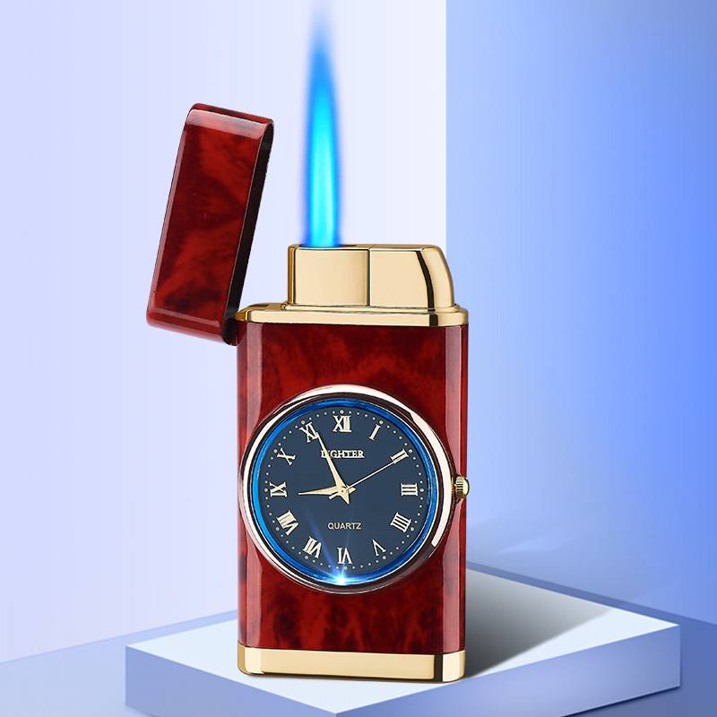 New Lighter With Electric Watch Rocker Arm Automatic Ignition Straight Blue Flame Lighter Creative Real Dial Inflatable Windproof Lighter Men's Watch Gift - Taylor K Shop