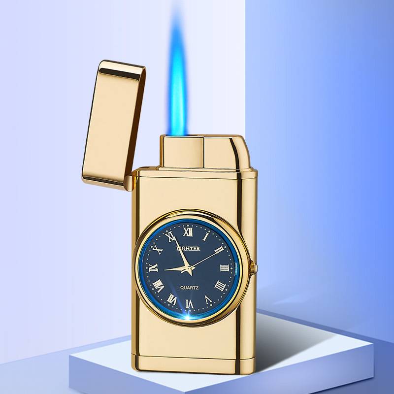 New Lighter With Electric Watch Rocker Arm Automatic Ignition Straight Blue Flame Lighter Creative Real Dial Inflatable Windproof Lighter Men's Watch Gift - Taylor K Shop