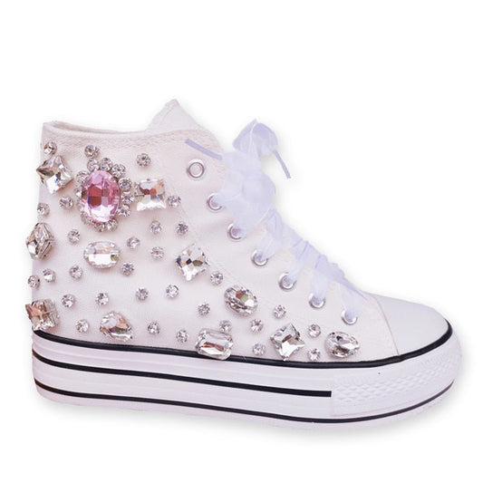 New Lovely Crystal Hand - made Diamond Thick Bottom Inner High Top Women Canvas Shoes - Taylor K Shop