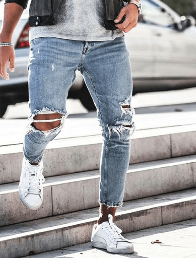 New Ripped Skinny Jeans mens Streetwear - Taylor K Shop