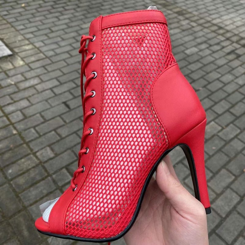 New Sexy High Heels Hollow Mesh Sandals Summer Fashion Trend Comfort Peep Toe Boots Stilettos Jazz Dance Female Shoes Plus Size - Taylor K Shop