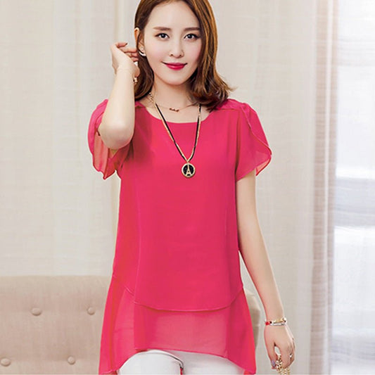 New Summer Women Blouse Loose Shirt O - Neck Chiffon Blouse Female Short Sleeve Blouse Plus Size 5XL Shirts Tops - Taylor K Shop