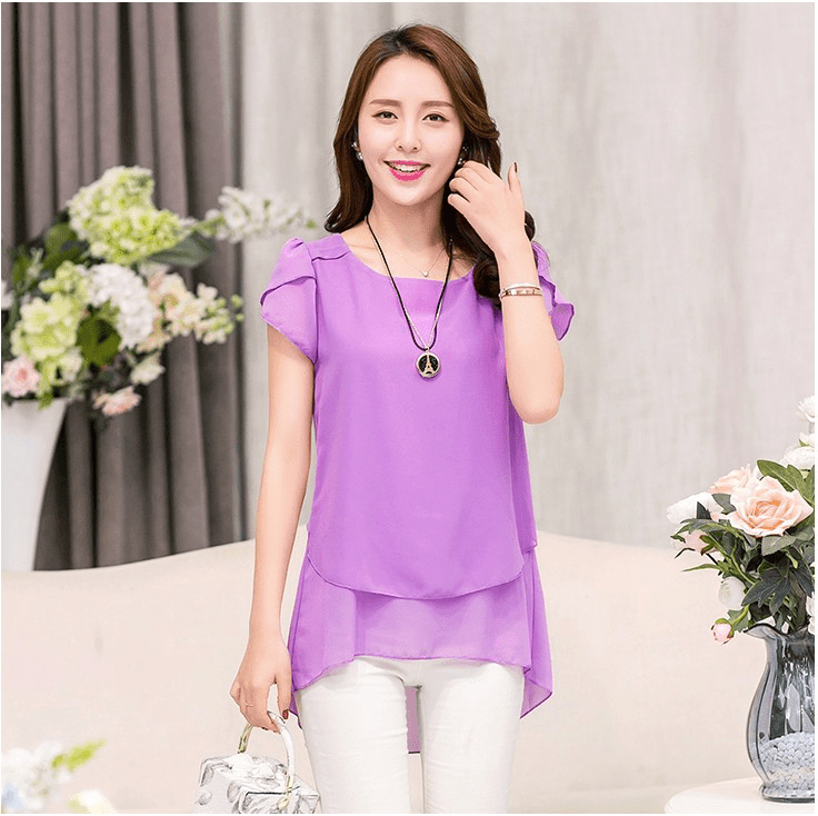 New Summer Women Blouse Loose Shirt O - Neck Chiffon Blouse Female Short Sleeve Blouse Plus Size 5XL Shirts Tops - Taylor K Shop