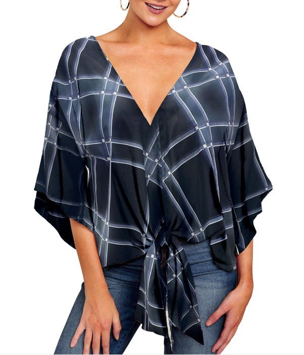 New V Neck Blouse Women Leopard Print Shirts Floral Tie Front Blouses Batwing Summer Oversize Ladies Tops - Taylor K Shop