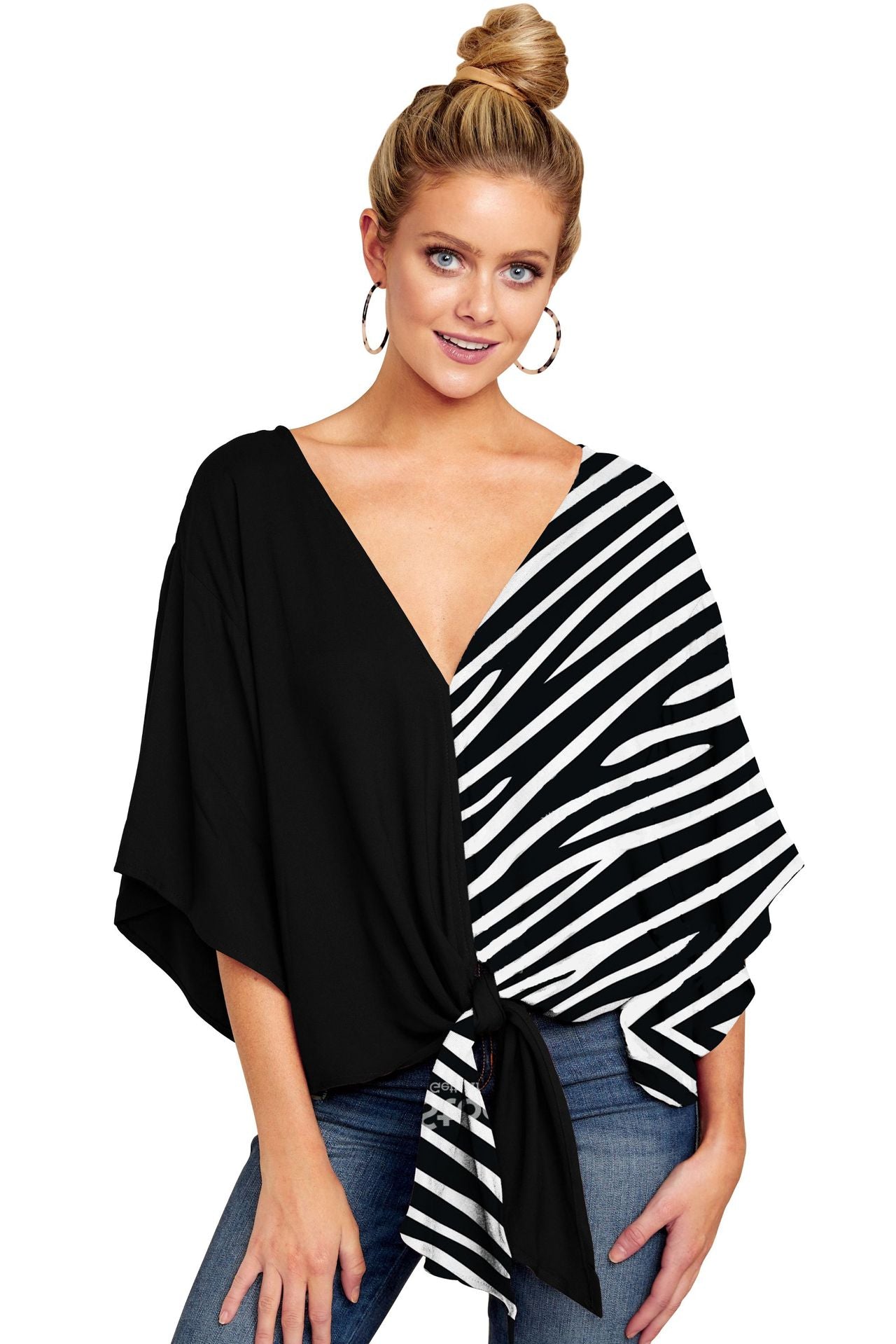 New V Neck Blouse Women Leopard Print Shirts Floral Tie Front Blouses Batwing Summer Oversize Ladies Tops - Taylor K Shop