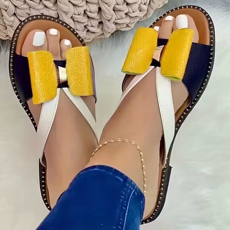 New Woman Slippers Flat Color - Block Bow Female Sandals Summer Soft Comfy Women Casual Fashion Outdoor Beach Ladies Slides - Taylor K Shop