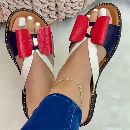 New Woman Slippers Flat Color - Block Bow Female Sandals Summer Soft Comfy Women Casual Fashion Outdoor Beach Ladies Slides - Taylor K Shop
