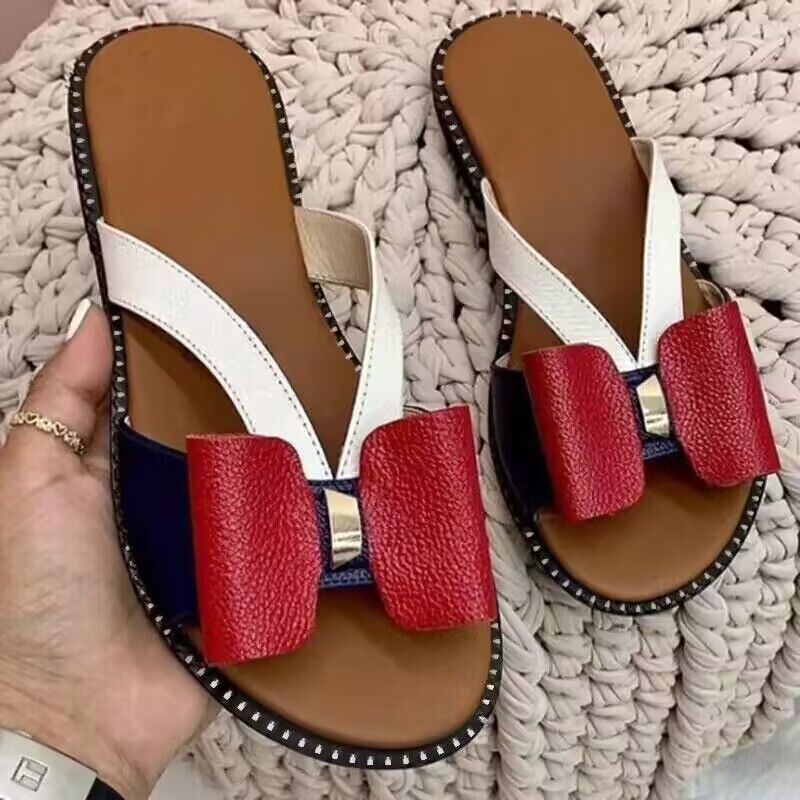 New Woman Slippers Flat Color - Block Bow Female Sandals Summer Soft Comfy Women Casual Fashion Outdoor Beach Ladies Slides - Taylor K Shop