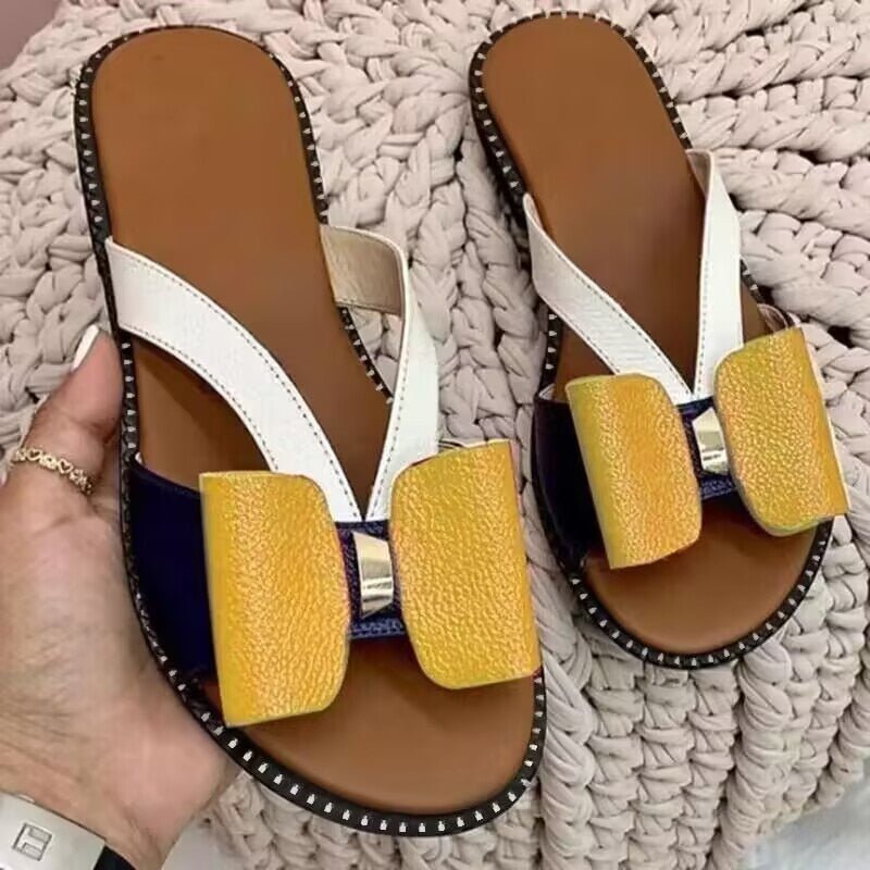 New Woman Slippers Flat Color - Block Bow Female Sandals Summer Soft Comfy Women Casual Fashion Outdoor Beach Ladies Slides - Taylor K Shop